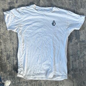Volcom White Graphic Logo Tee with Gray Emblem